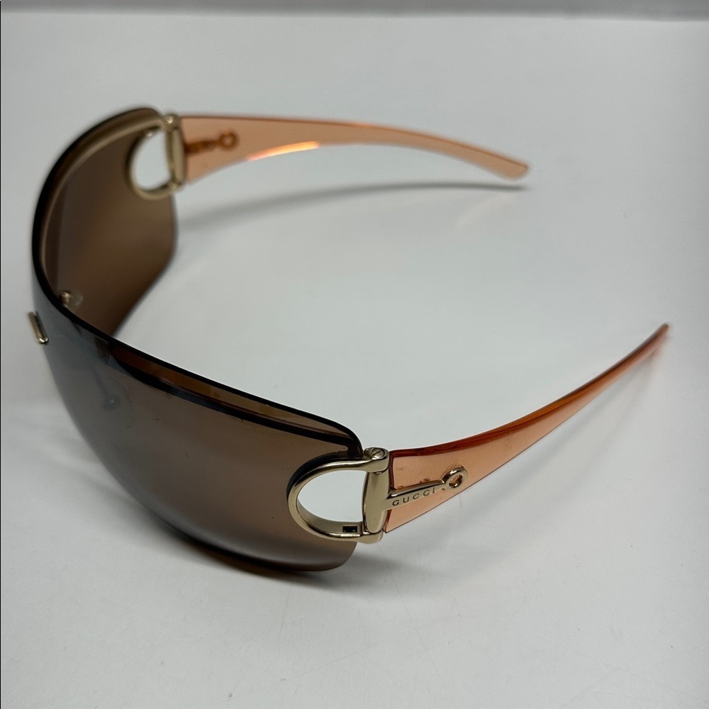 Gucci Strass Horsebit Sunglasses‎ Shield Tinted Glasses Vintage Y2K 2000s Orange - Picture 5 of 11